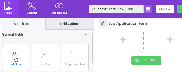 Drag and Drop Name Field