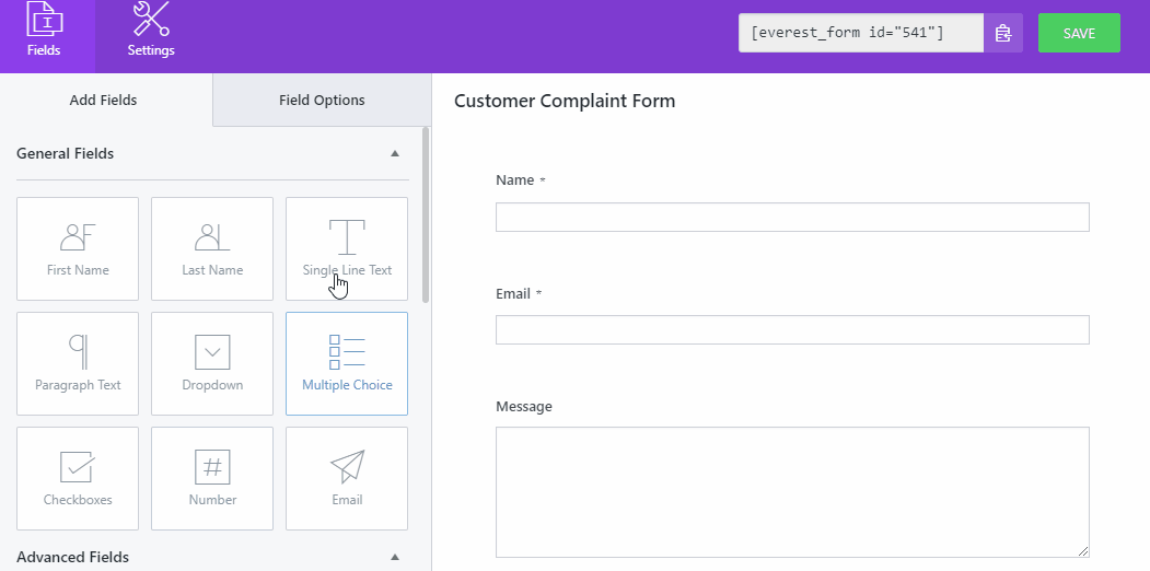 Form Builder Complaint form