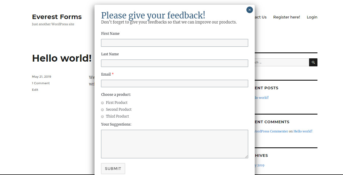 WordPress Popup Form Frontend 