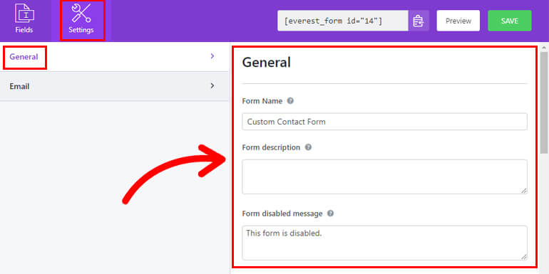 General Settings Create Contact Form WordPress