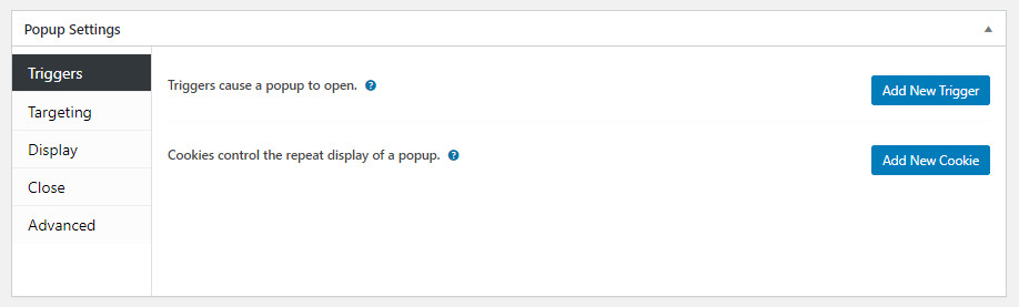 WordPress popup form Triggers Settings