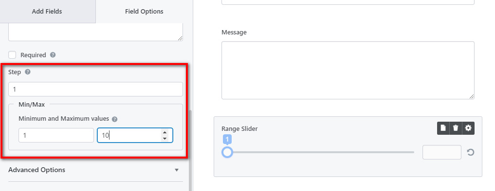 Range Slider Field Option