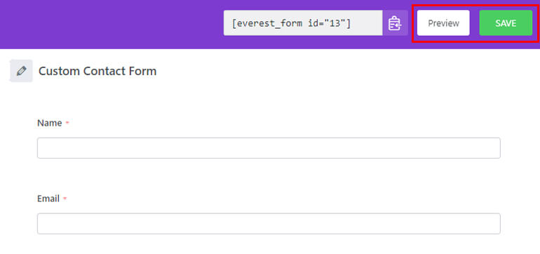 Save Preview Contact Form