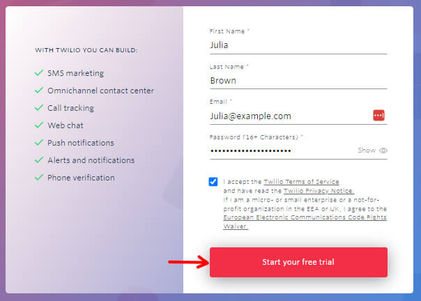 Start Free Trial For Twilio