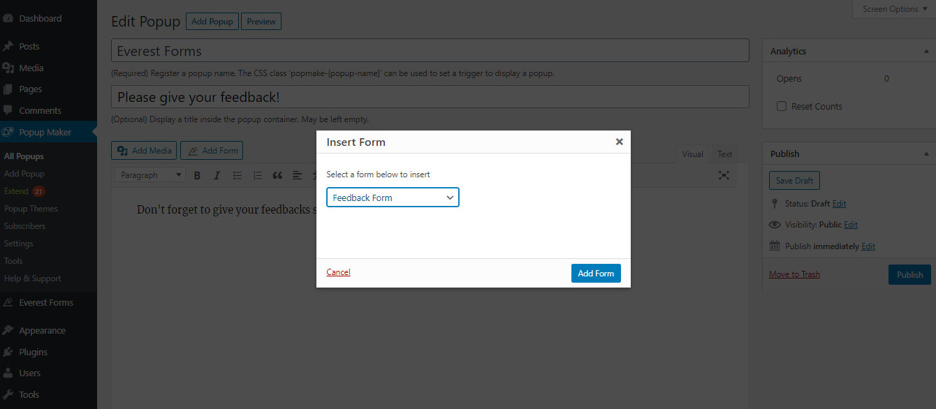 WordPress Popup form 