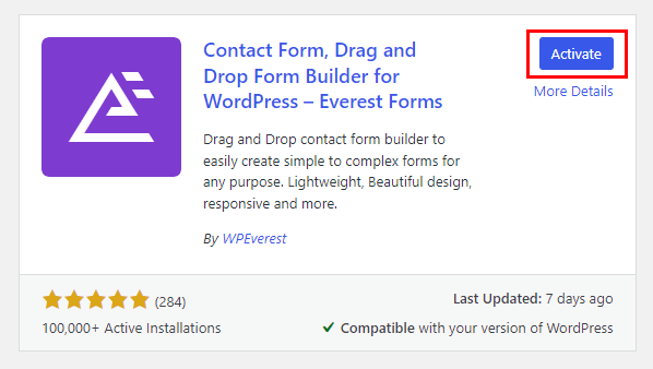 Activate Free Everest Forms Plugin