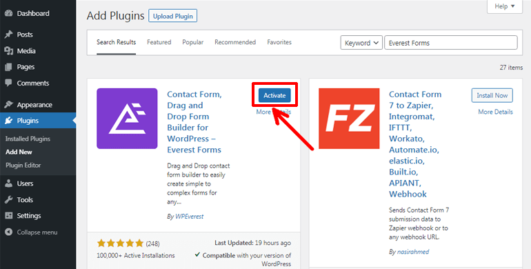Activating Everest Forms Plugin
