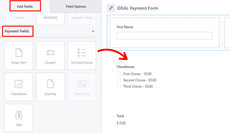 Add Fields Payment Fields