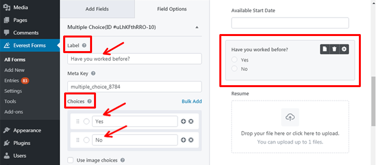 Adding Multiple Choice Field