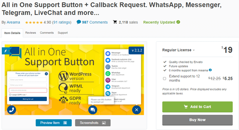 All in One Support Button Callback Widget WordPress Plugin