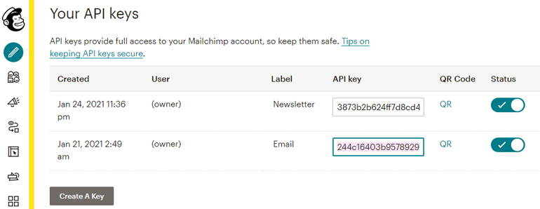 API Keys MailChimp