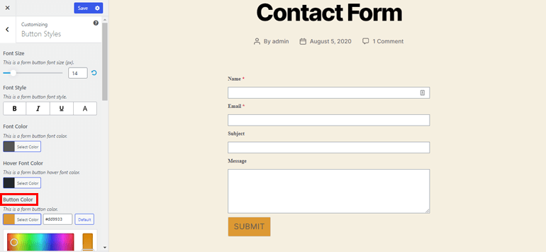 Change Submit Button Color in WordPress