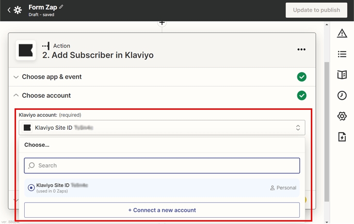 Choose Klaviyo Account