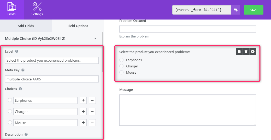 complaint form field