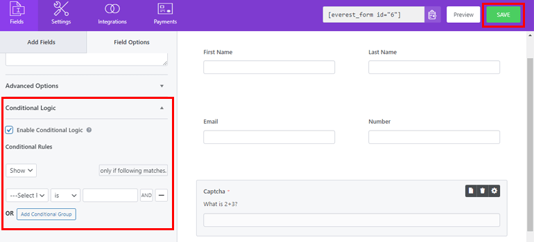 Conditional Logic for Captcha Field