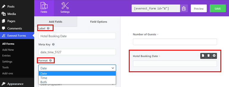 Configuration of Date and Time Field Adding Date Range in WordPress Forms