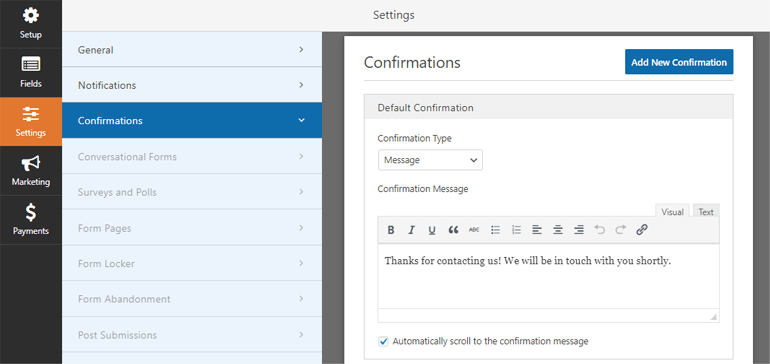 Confirmation Tab Everest Forms