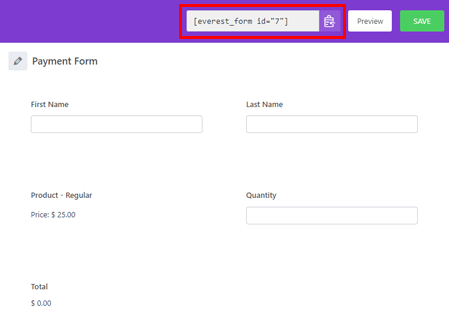 Copy Payment Form Shortcode