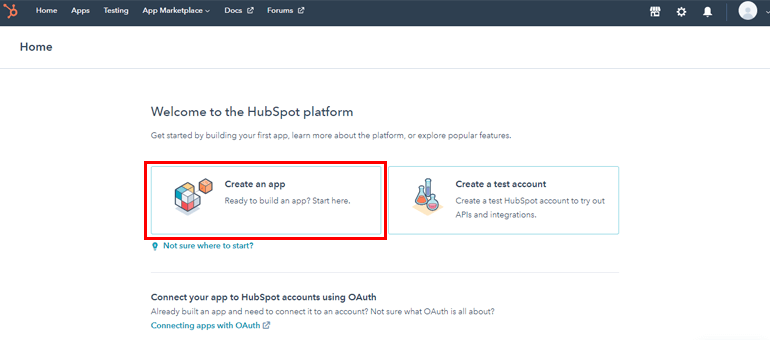 Create New App With HubSpot