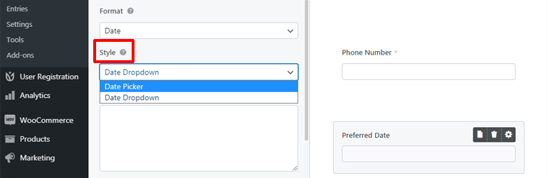 Date Styles WordPress Form with Date Time Picker Calendar