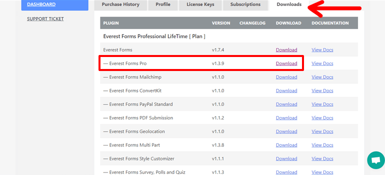 Downloading Zip File of Everest Forms Pro