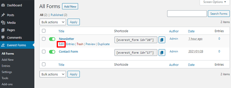 Edit Button Under Form