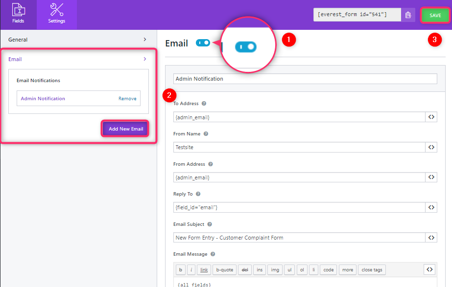 Email Settings Everest Forms