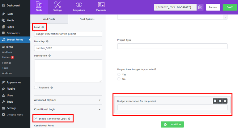 Enable Conditional Logic