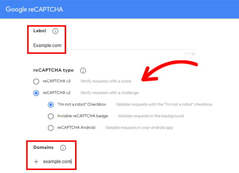 Enter Label and reCaptcha