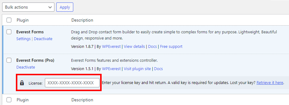 Enter License Key for Everest Forms Pro