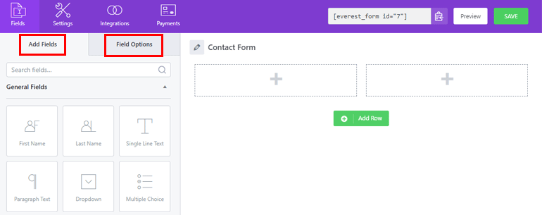 Everest Forms Builder Interface