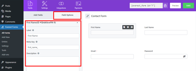 Everest Forms Field Options