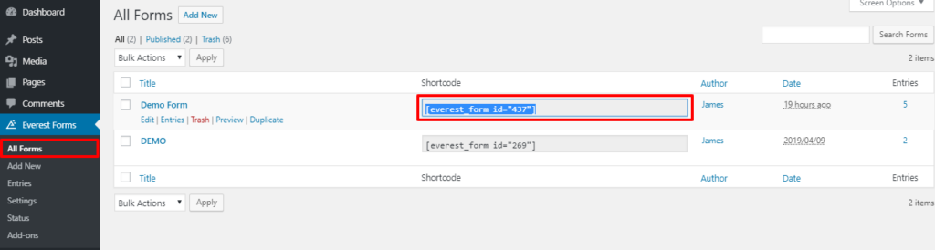 export data form form submitted on wordpress