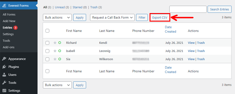 Export CSV File