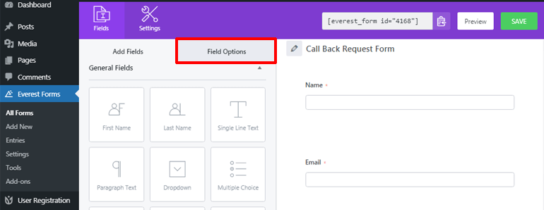 Field Options WordPress Form with Date Time Picker Calendar