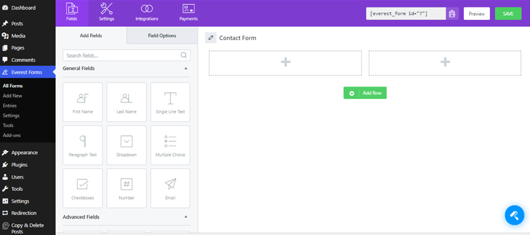 Form Editing Window