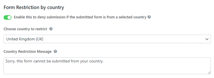 Form Restriction by Country