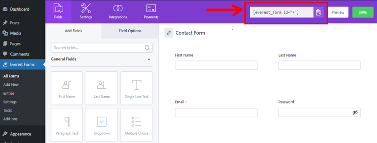 Form Shortcode