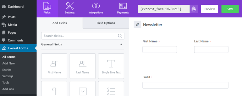 Form Editor Window Everest Forms