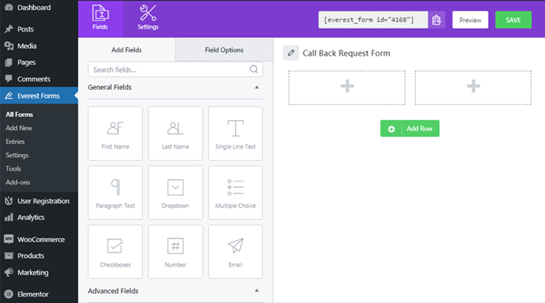 Form Editor Window Create a WordPress Contact Form with Date Time Picker