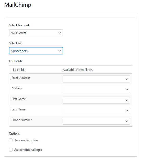 Form Fields in MailChimp List