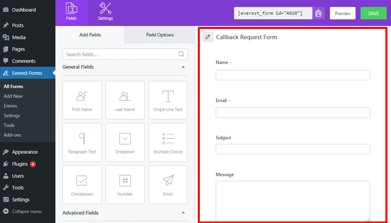 Form Fields in Simple Contact Form