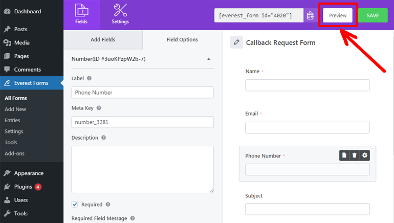 Form Preview Option