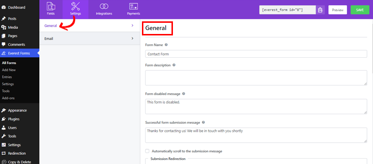 General Form Settings