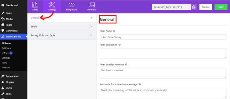 General Settings Likert Scale Survey Form