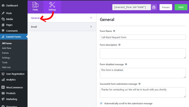 General Settings of Call Back Request Forms