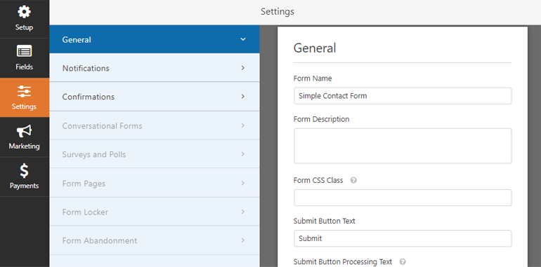 General Settings WPForms