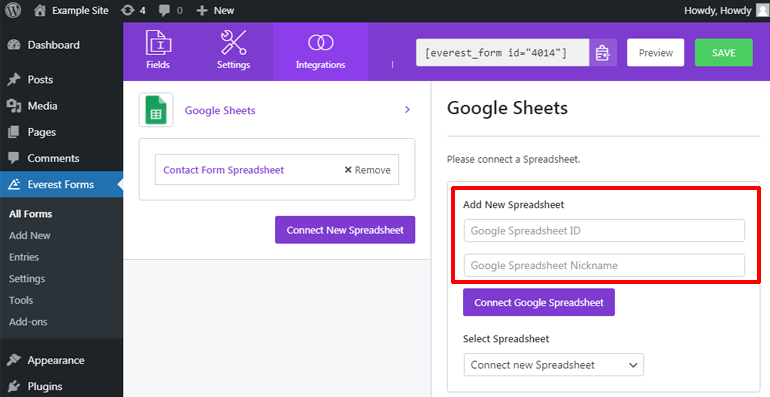 Google Spreadsheet ID and Nickname Button