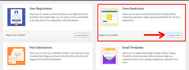 Install Form Restriction Addon