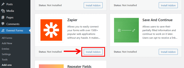 Install Zapier Addon